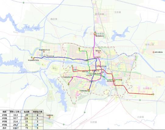 新建4条线 "井"式布局 根据总体设计,铜陵市将建4条轨道交通(地铁)