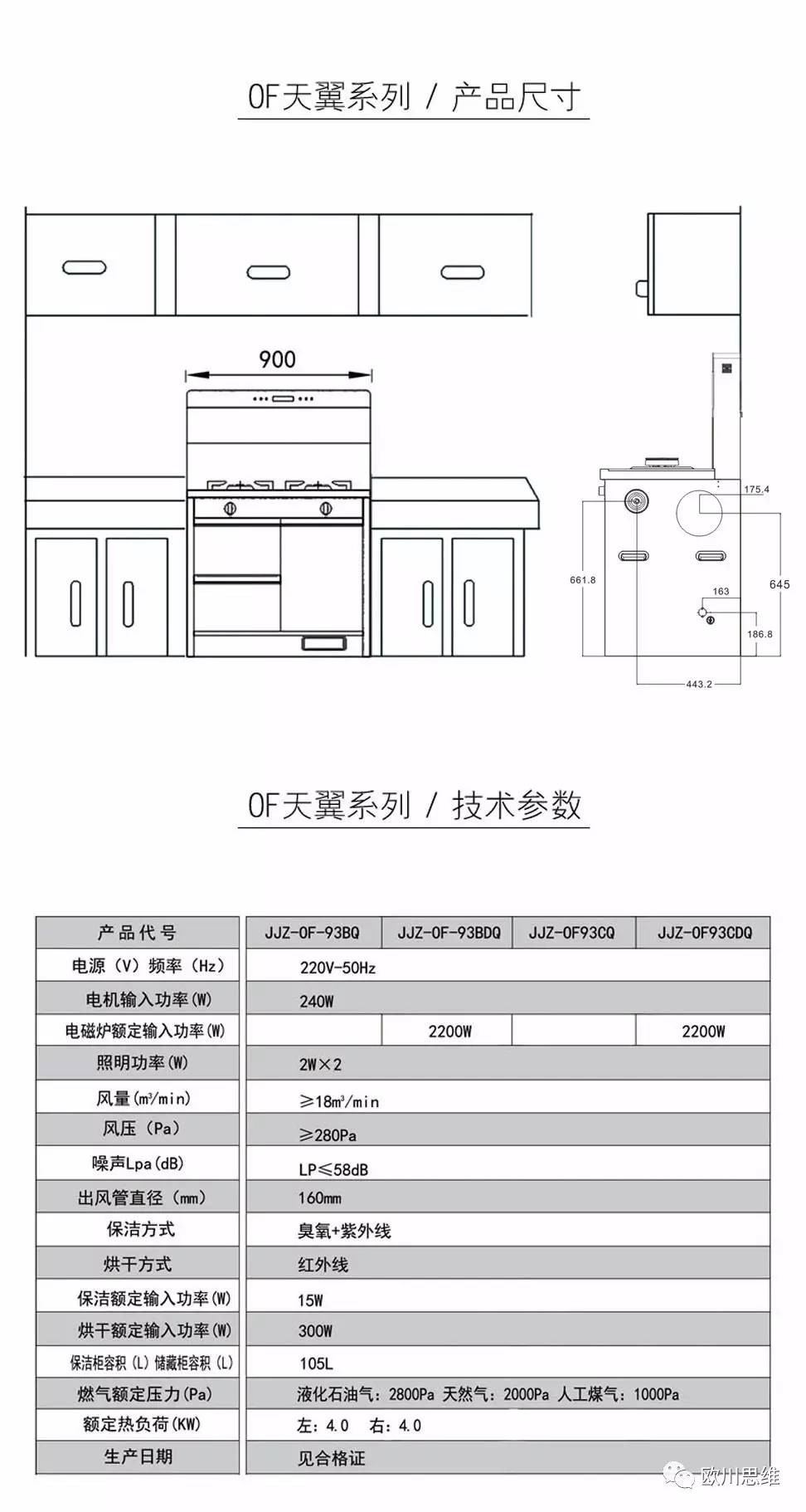 欧川集成灶of天翼系列尺寸图