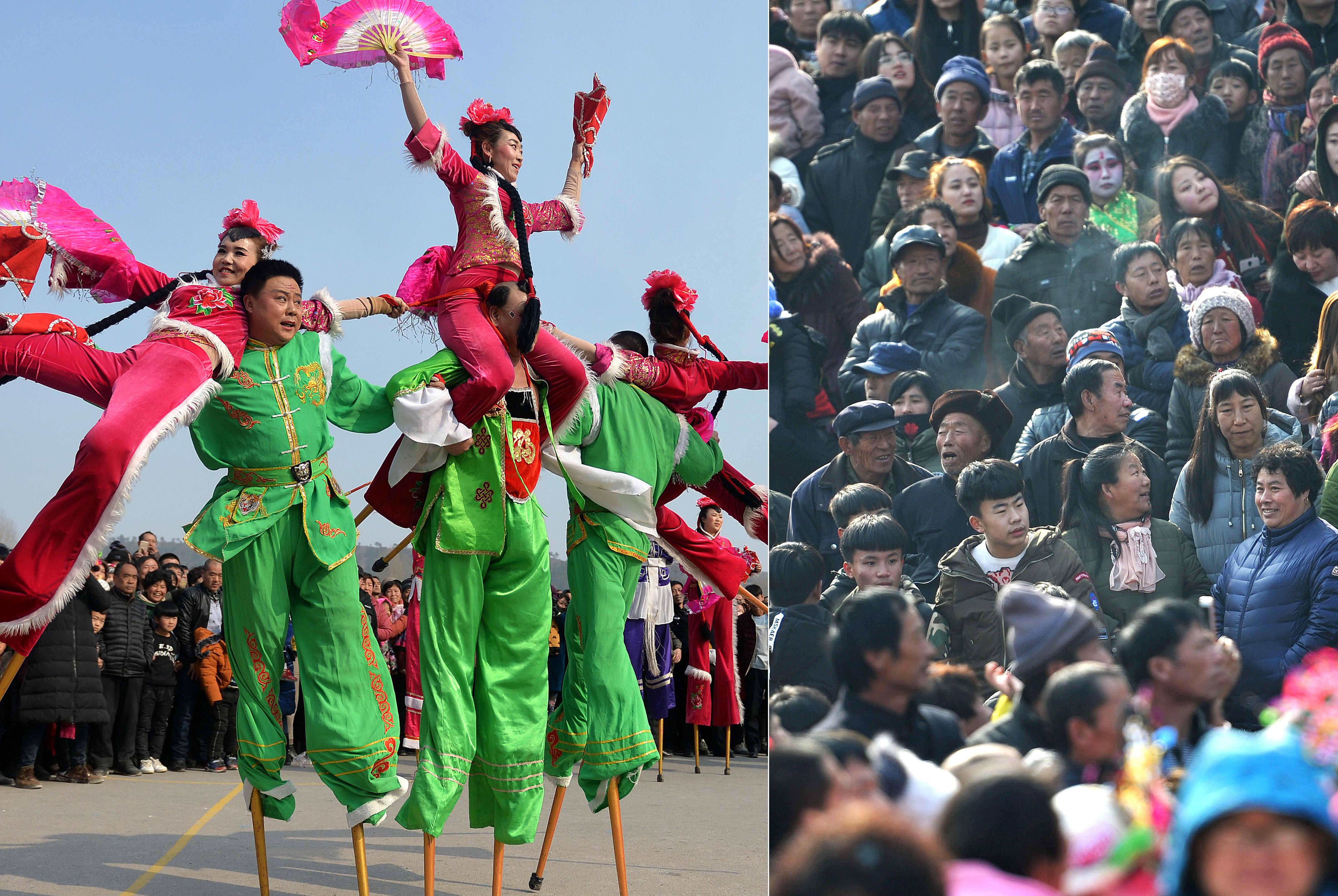 高跷上跳"芭蕾"空中5米飞人,2万人看秧歌爆了棚