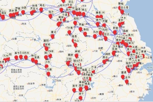 李白行迹图近日,一个名为唐宋文学编年地图的网站走红,图上有135位
