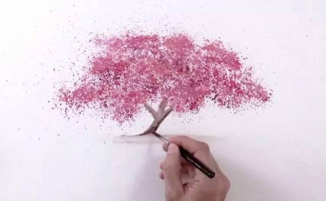 樱花树的简笔画彩铅图片