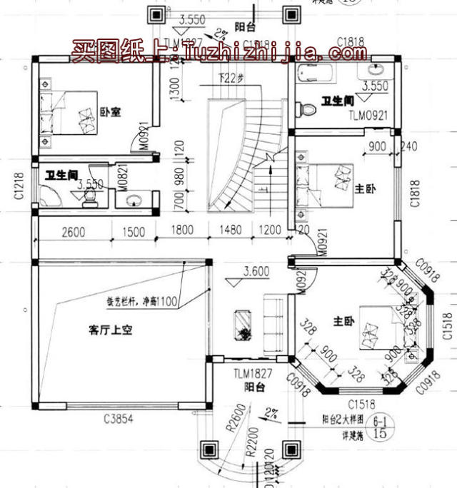 經典氣派-三層別墅設計圖帶旋轉樓梯,戶型很好!