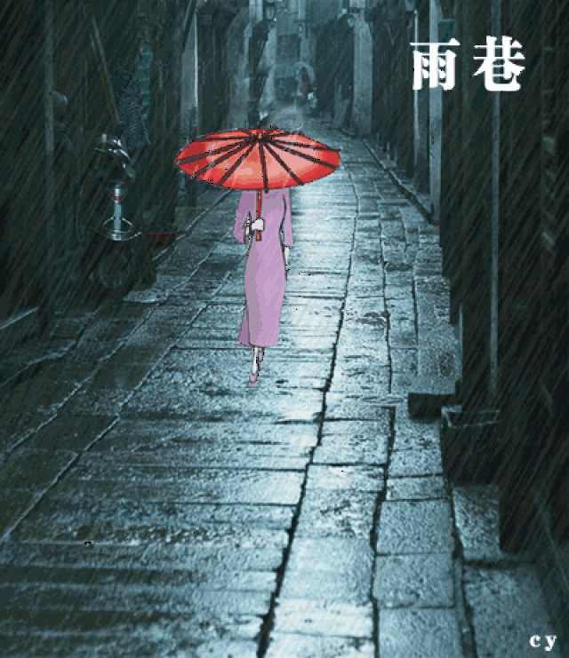 江南烟雨撑伞图图片