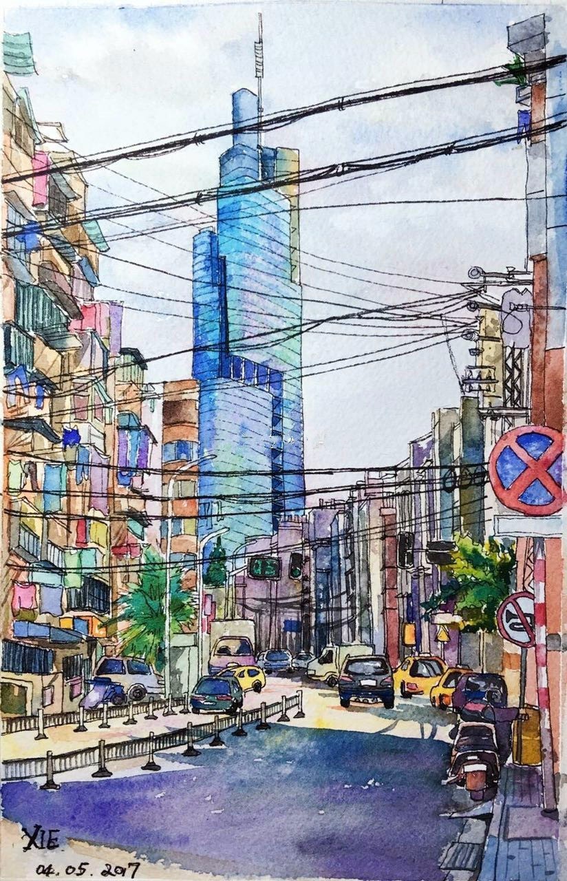 紫峰大厦手绘图图片