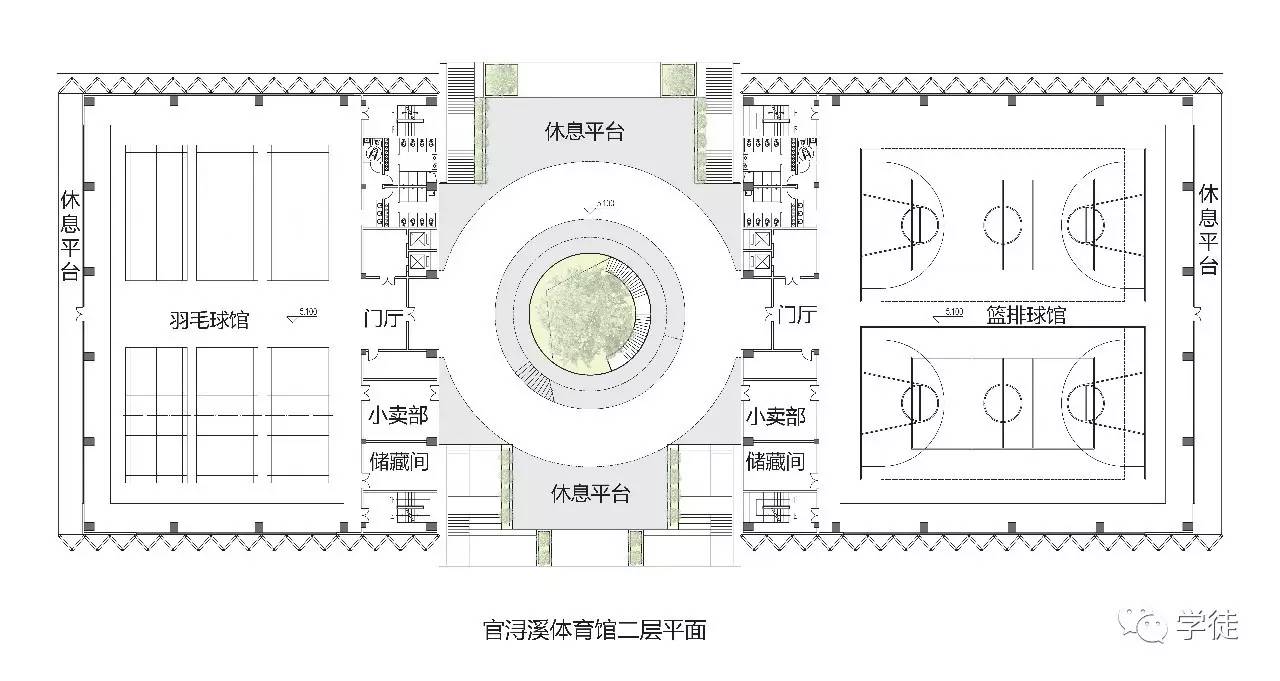 图17 厦门官浔溪体育馆二层平面图图18 厦门官浔溪体育馆三层平面图当