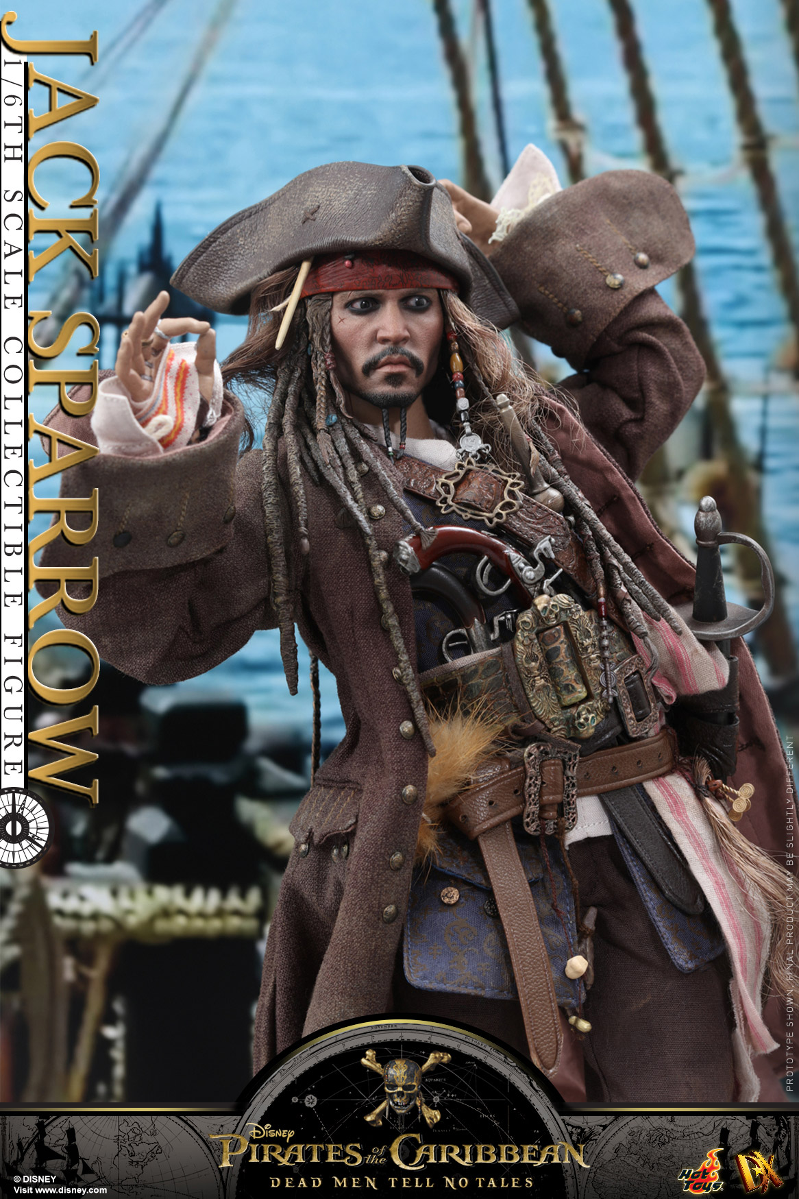 hottoys新品16dx15加勒比海盗5死无对证杰克船长jacksparrow可动人偶