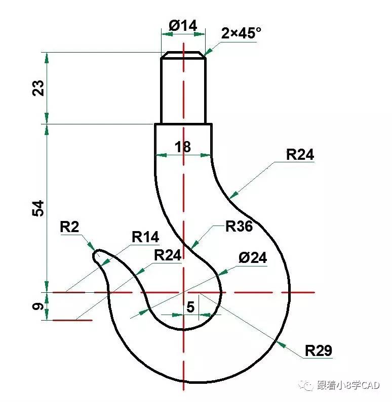 本期通过视频和详细实例讲解,系统向大家展示cad中吊钩二维平面图的