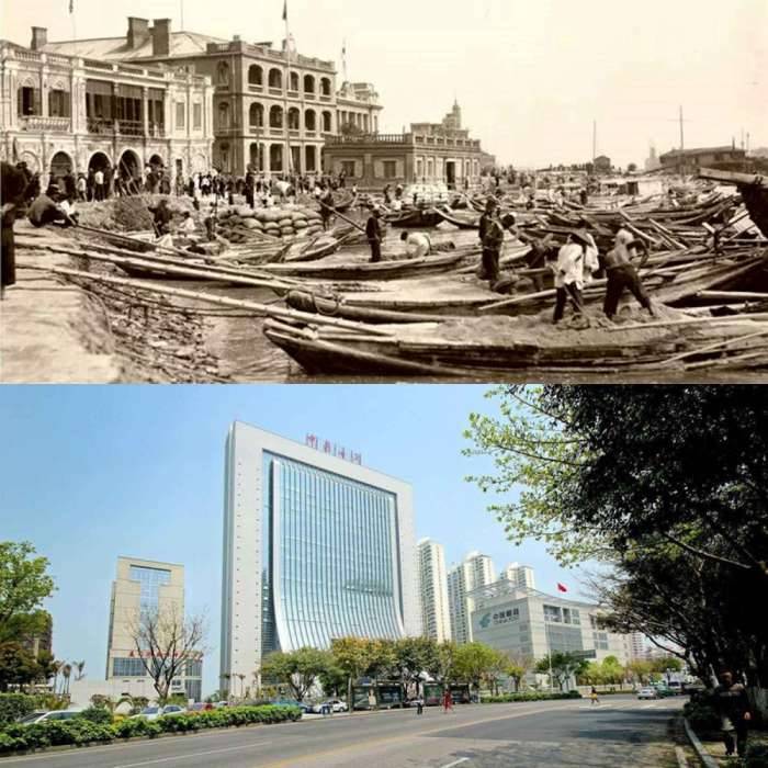 厦门 ,百年间同一地点照片对比 大海成了马路