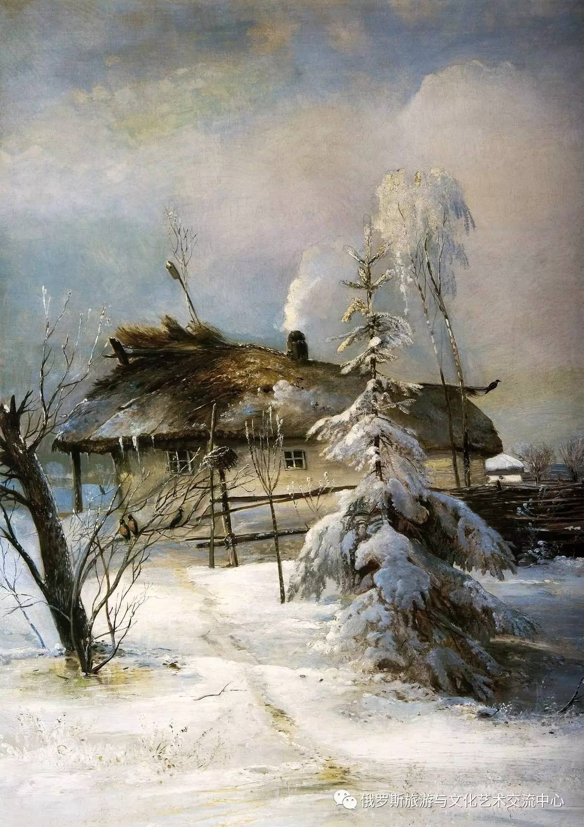 欧洲农村雪景油画图片