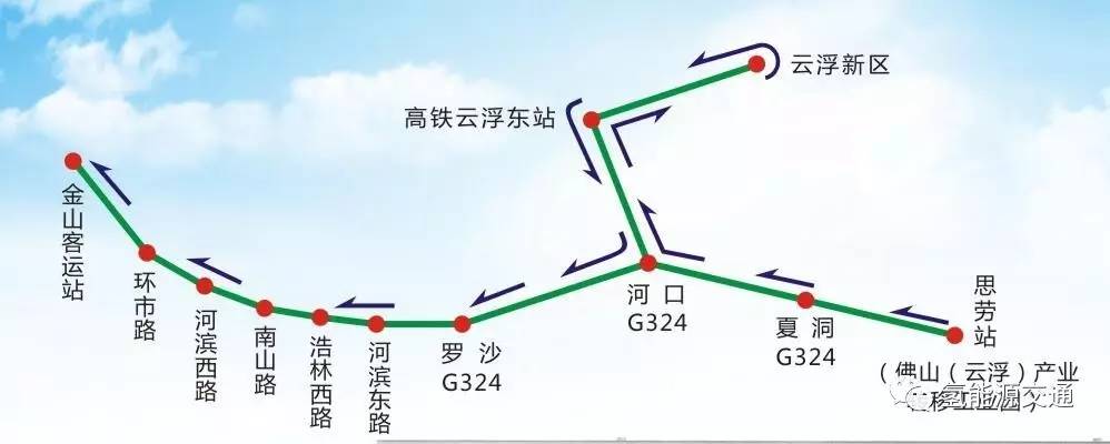 线路信息 首末站:思劳站,金山客运站 途经站点:夏洞,河口,高铁云浮