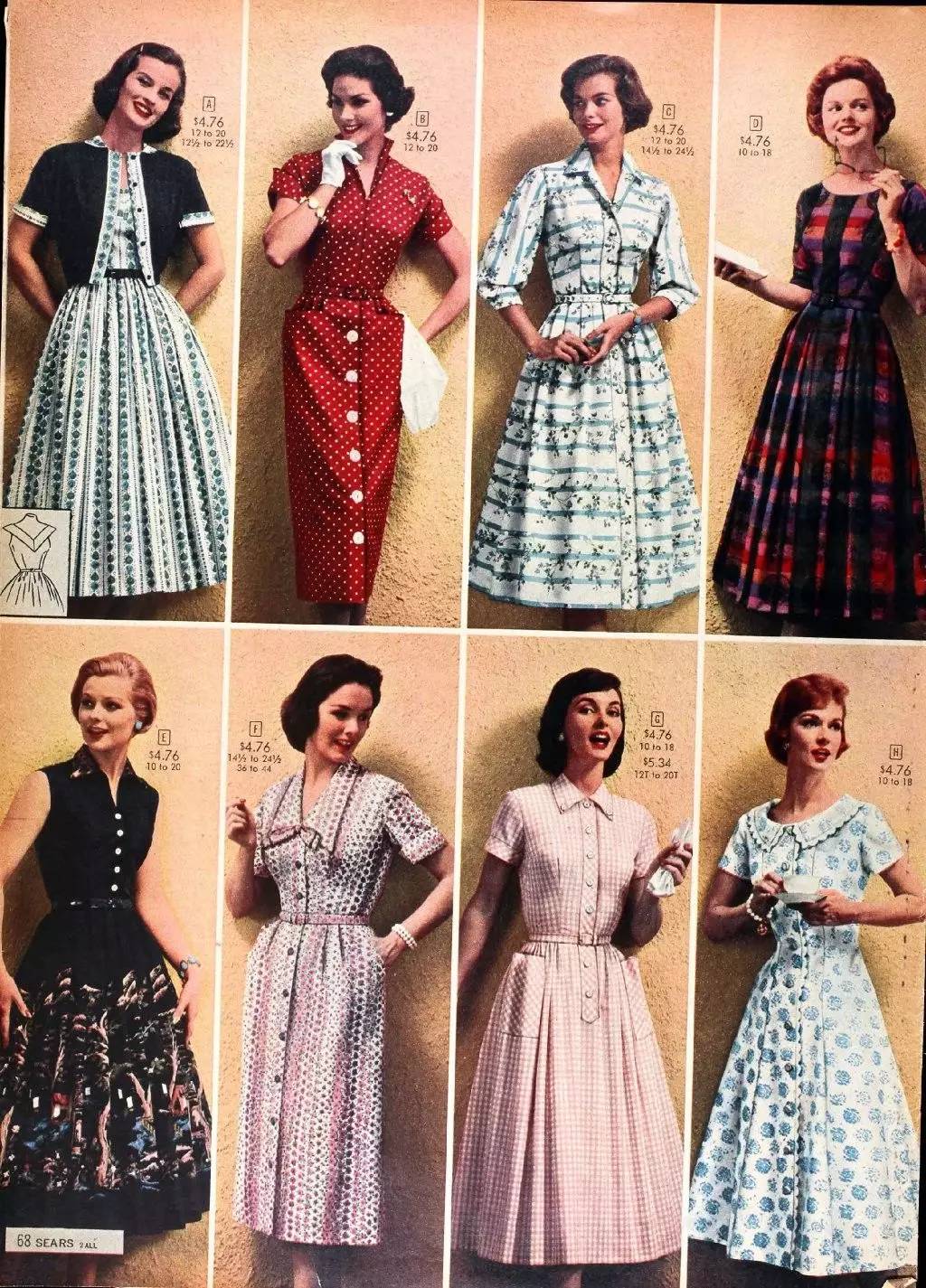 20世纪50年代 女性流行服装春夏款的复古画报