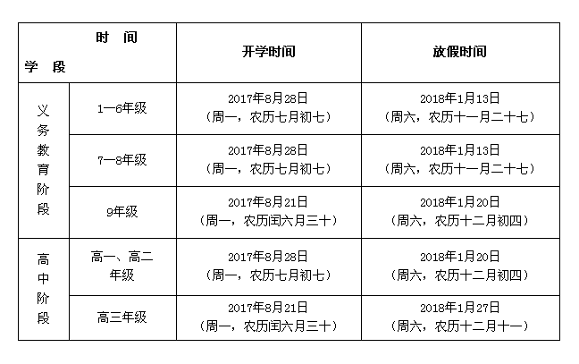 2017-2018學年度貴州省中小學開學及放假時間安排出爐了