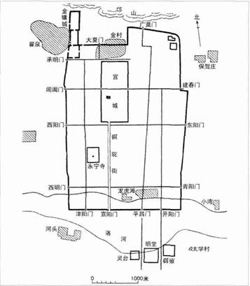 随曹魏邺城之后建立的北魏洛阳城(图7)与南朝建康城(图8),虽然是在