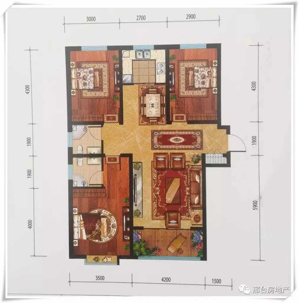 通过邢台房地产可享受 兰德名苑 户型:三室两厅两卫 面积:119