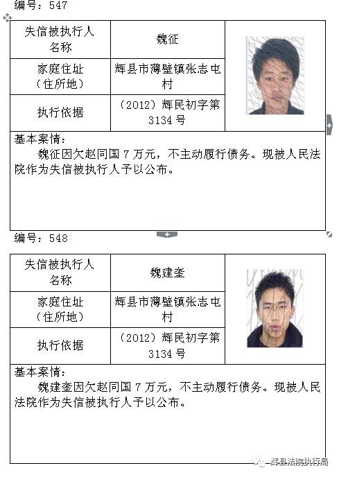 辉县法院再曝老赖名单有名有姓有地址最少仅千元也赖账