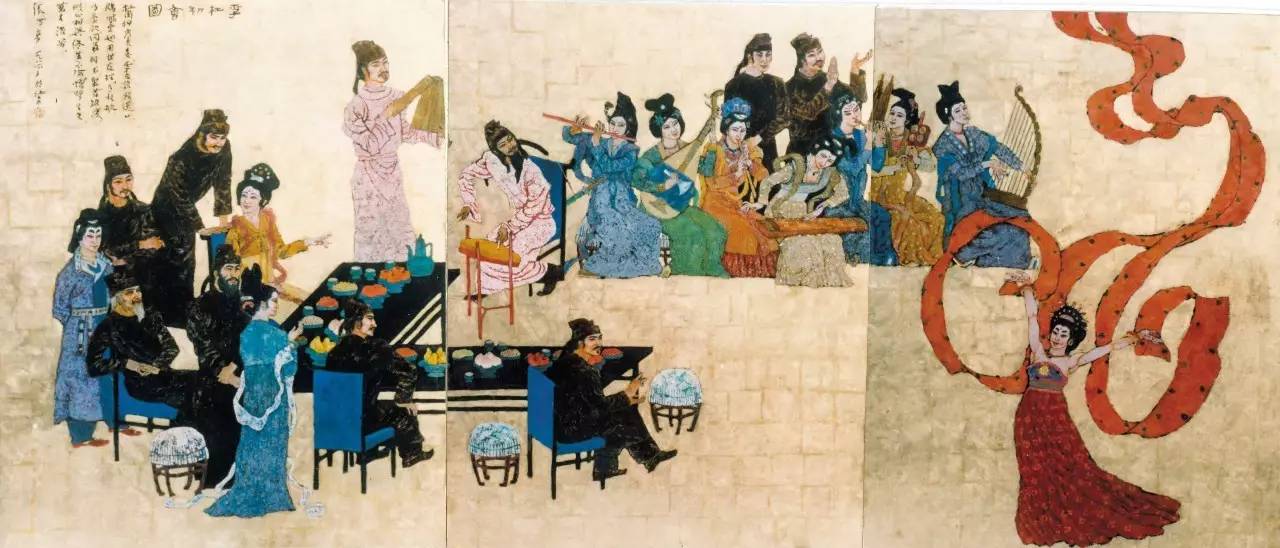 张世彦《李杜初会图》漆壁画,80×120cm,1982第七届全国美展之后,图式