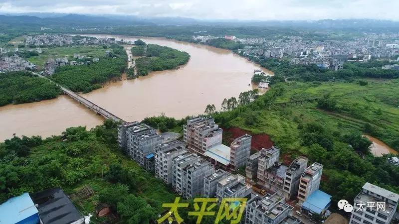 獨家空中航拍藤縣太平鎮洪水災情圖