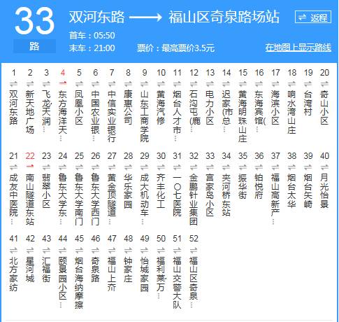 烟台33路公交车路线图图片