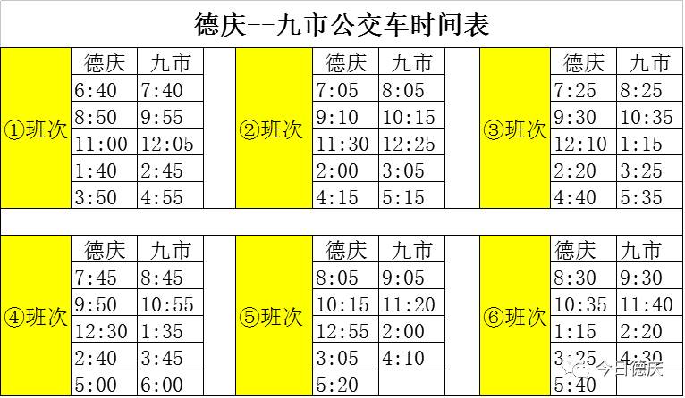 德慶到九市,官圩的公交車時間表附上德慶開往南江口公交車時間表② 新