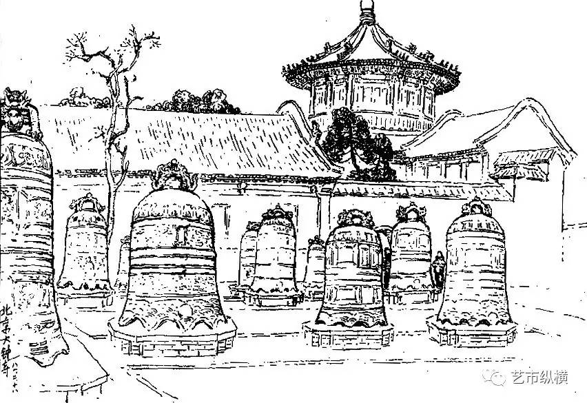寺庙大钟绘画图图片