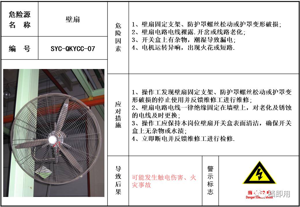 衝壓車間危險源目視看板卡