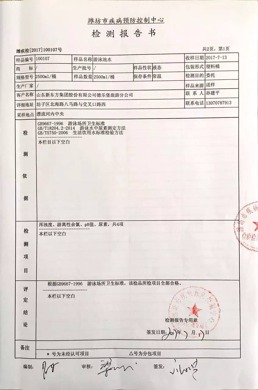 新方德乐堡梦幻水世界水质检验报告公示这是小编一直想发的一篇文章