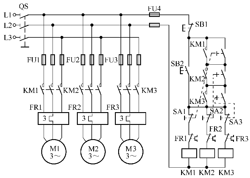 逆控制電路hz5系列組合開關應用電路用gyd-16/c型氣壓開關控制電動機