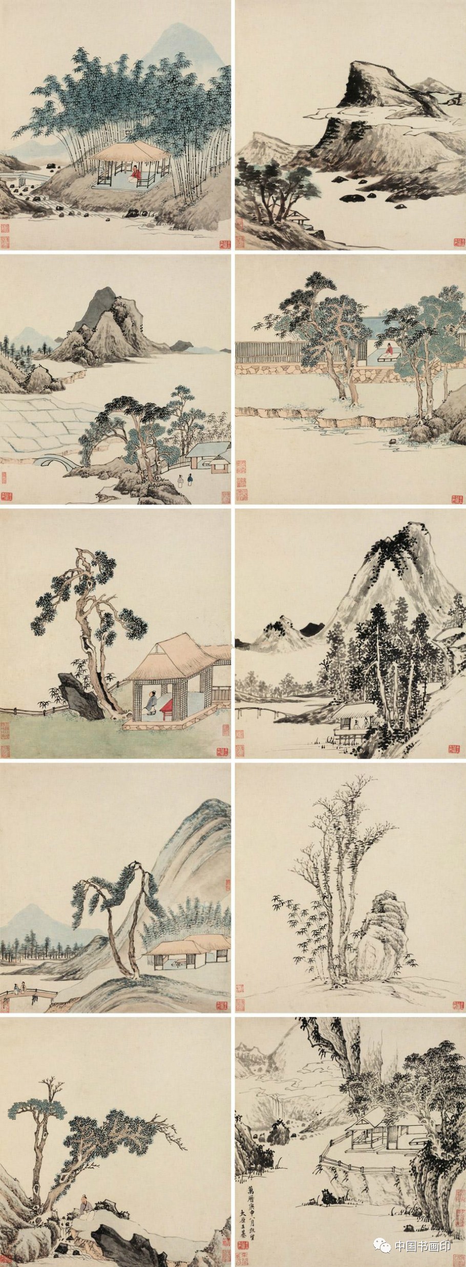 与山水,结构奇幻,人物,树石,花鸟,略写形似,不拘泥于画法.