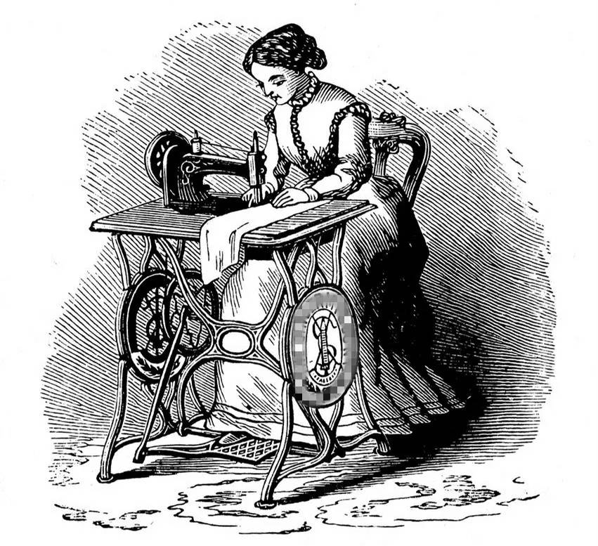 老式缝纫机素描画图片