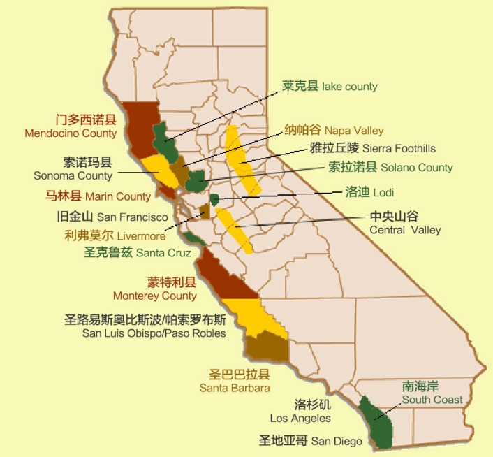 美国葡萄酒产区地图图片