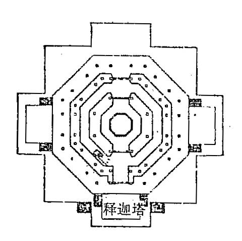 图:应县木塔平面图应县木塔建筑平面为八角形采用均衡对称的柱网平面