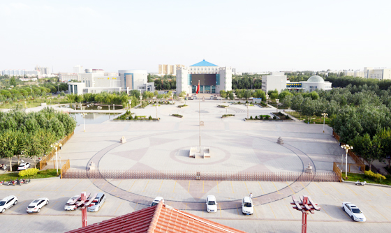 7月7日,俯瞰且末县人民公园,天气晴朗,满目翠绿.