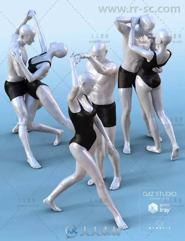 迷人的舞厅男性女性经典晚礼服与舞蹈姿势3d模型合辑